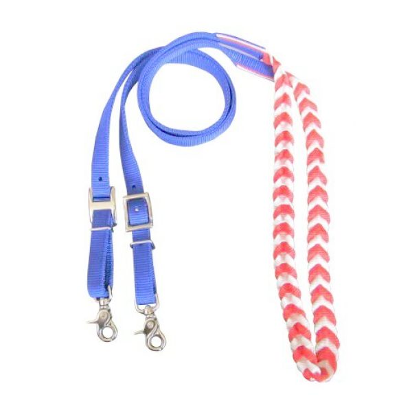 Showman Premium Braided RED WHITE & BLUE Nylon CONTEST REINS 3/4" x 96" Snap End