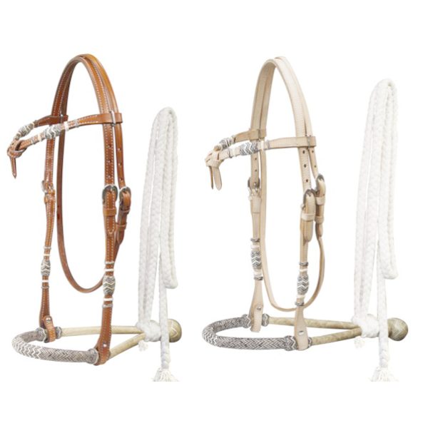 Showman Rawhide SHOW BOSAL Leather FUTURITY KNOT Headstall & Cotton MECATE Rein