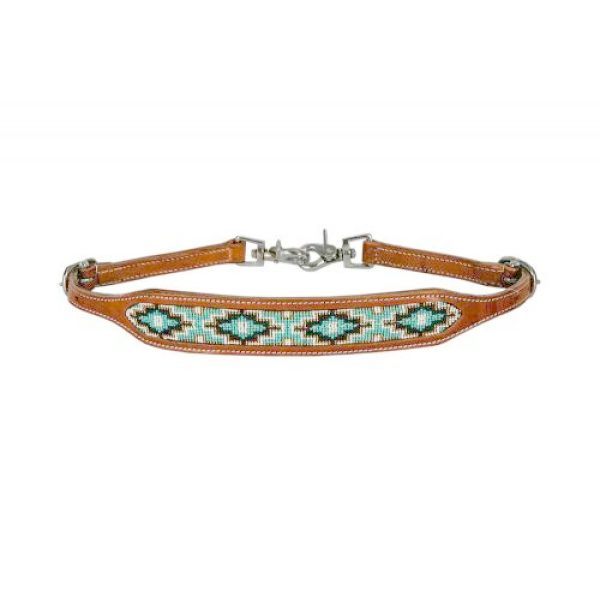 Showman TEAL Beaded Medium Oil Leather WITHER STRAP Adjusts 23"-29"