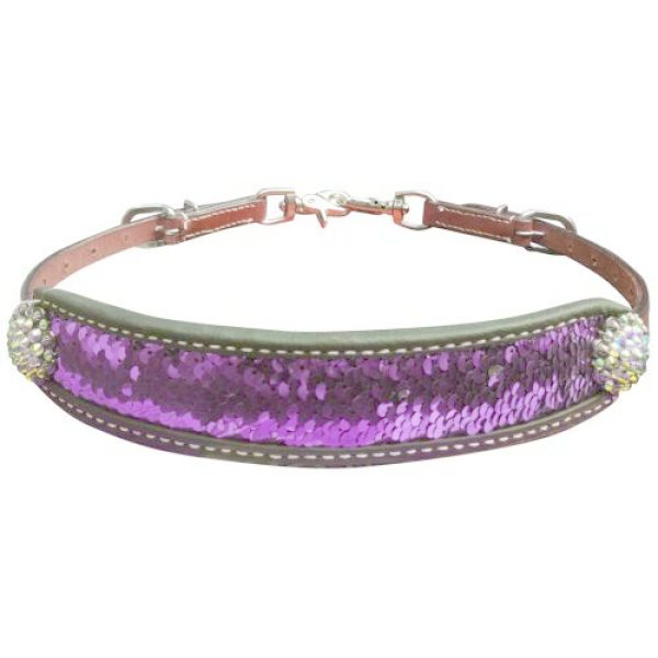 Showman WITHER STRAP Medium Leather with PURPLE & SILVER Sequins Inlay