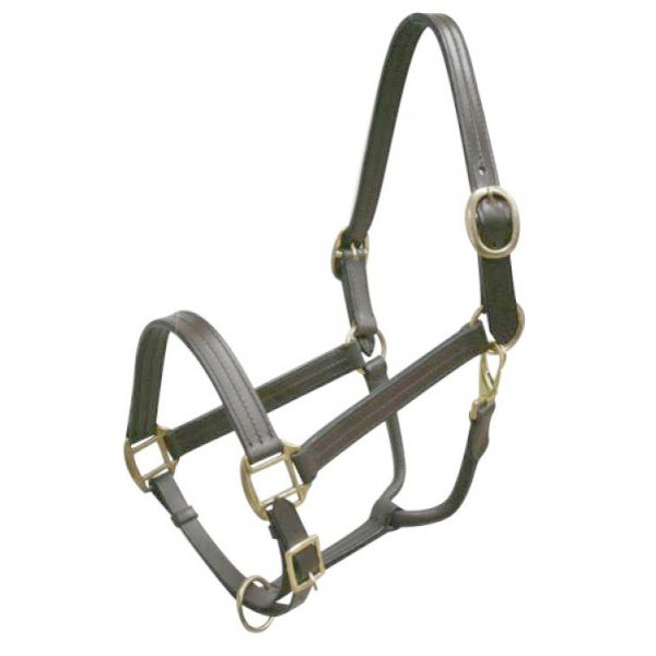LEATHER Triple Ply HALTER Full Horse Size Adjustable with BRASS Hardware - Image 3