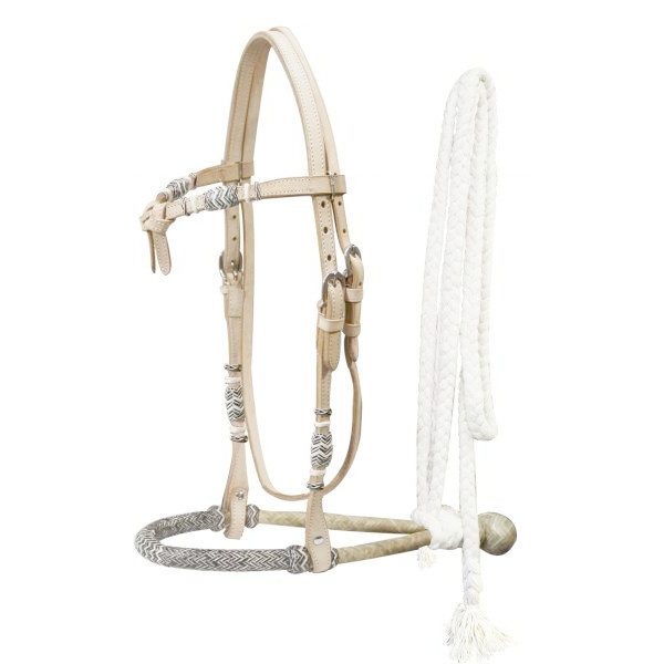 Showman Rawhide SHOW BOSAL Leather FUTURITY KNOT Headstall & Cotton MECATE Rein - Image 3