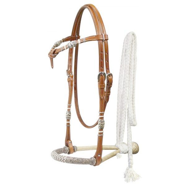 Showman Rawhide SHOW BOSAL Leather FUTURITY KNOT Headstall & Cotton MECATE Rein - Image 4